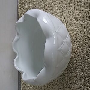 Vintage White Milk Glass Bowl With Crimped Edges. Diamond Quilted Rose. Bowl